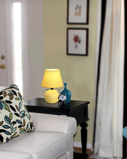 Simple Designs LT2008-YLW Mini Ceramic Globe Table Lamp with Matching Fabric Shade, Yellow - LeafyLoom