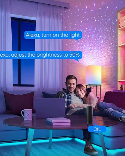 NUNET LED Floor Lamp w. Shelves & AC/USB Outlets Smart Light Bulb Galaxy Star Projector Color Changing & App/Voice Controlled Lights w. 3 Level Shelves for Bedroom Living Room Corner - LeafyLoom