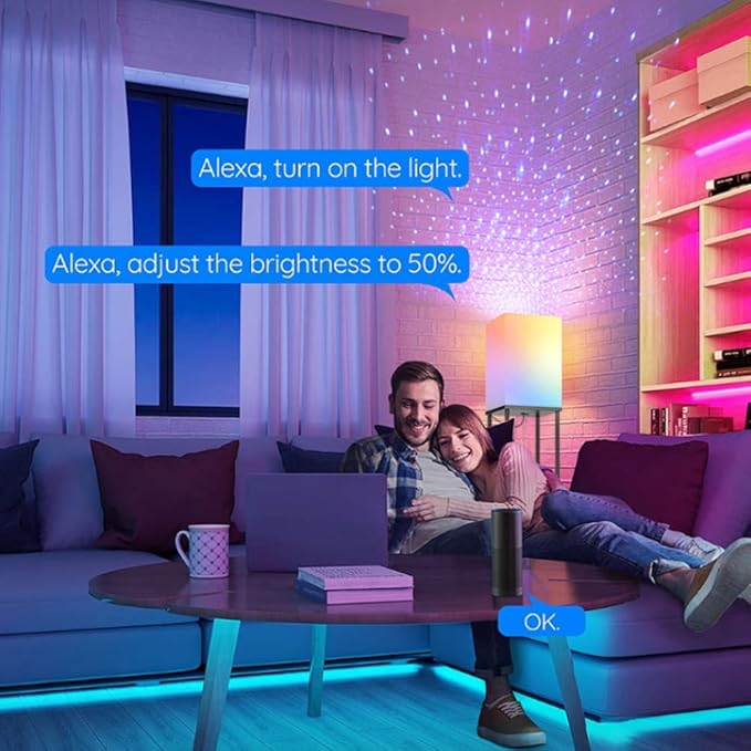 NUNET LED Floor Lamp w. Shelves & AC/USB Outlets Smart Light Bulb Galaxy Star Projector Color Changing & App/Voice Controlled Lights w. 3 Level Shelves for Bedroom Living Room Corner - LeafyLoom