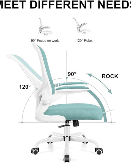 Ergonomic Office Chair, Lumbar Support Desk Chair with Flip-up Armrest and Breathable Mesh, Height Adjustable Swivel Office Chair LightBlue - LeafyLoom
