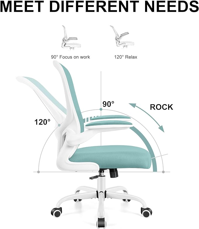 Ergonomic Office Chair, Lumbar Support Desk Chair with Flip-up Armrest and Breathable Mesh, Height Adjustable Swivel Office Chair LightBlue - LeafyLoom