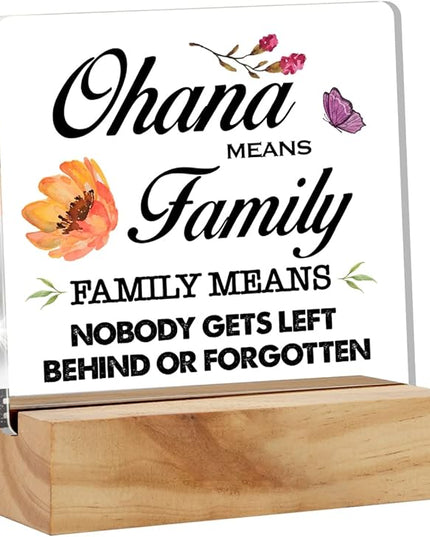 Family Quote Ohana Means Family Desk Decor Acrylic Desk Sign Acrylic Plaque Home Office Living Room Desk Shelf Decoration Gift 4.7"x4.7" - LeafyLoom