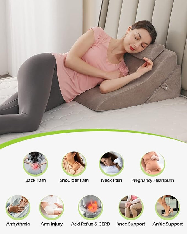3pcs Wedge Pillow Set with Memory Foam, Orthopedic Wedge Pillow for Sleeping Sitting Reading, Wedge Pillows for After Surgery Incline Sleep Pillow Wedge for Snoring - LeafyLoom