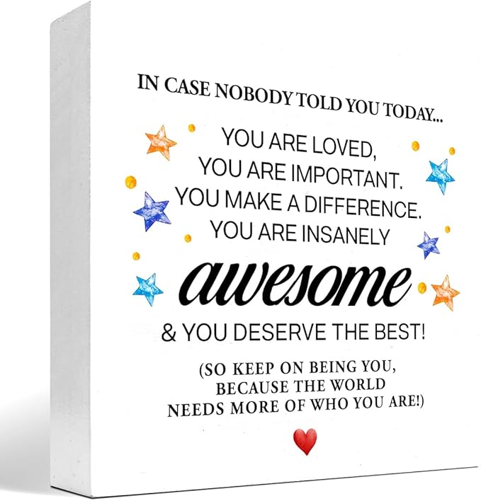 In Case Nobody Told You Today You are Awesome Wood Block Sign Desk Decor,Inspirational Encouragement Wooden Box Plaque Sign Desk Decor for Classroom Home Office Dorm Shelf Table Decorations - LeafyLoom