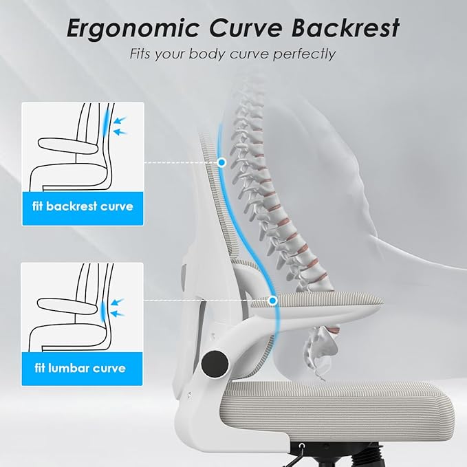 Soohow Ergonomic Home Office Chair, Mesh Desk Chair with Lumbar Support, Comfy Computer Desk Chair with Flip Armrest Rolling Wheels, Adjustable Headrest, Khaki. - LeafyLoom