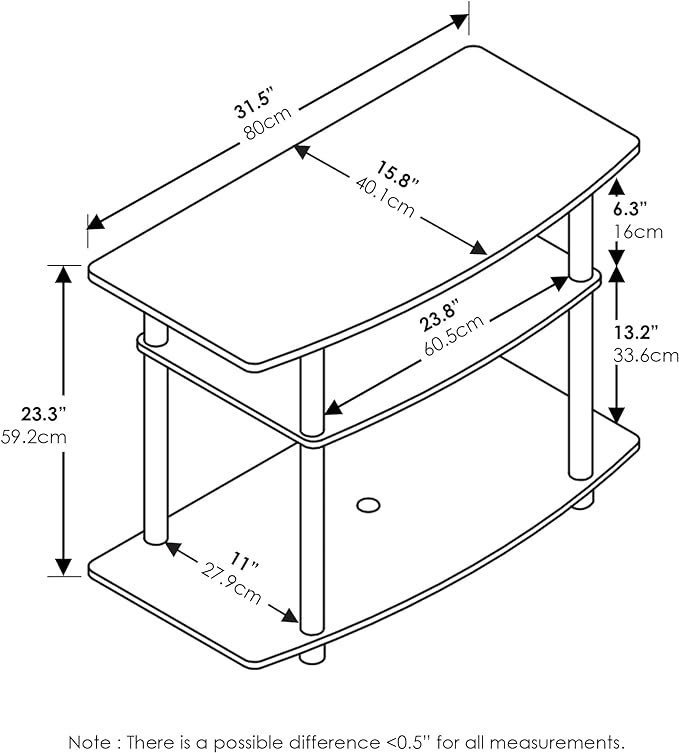 Furinno Turn-N-Tube No Tools 3-Tier Entertainment Center TV Stand for TV up to 32 Inch, Stainless Steel Tubes, Americano/Chrome - LeafyLoom