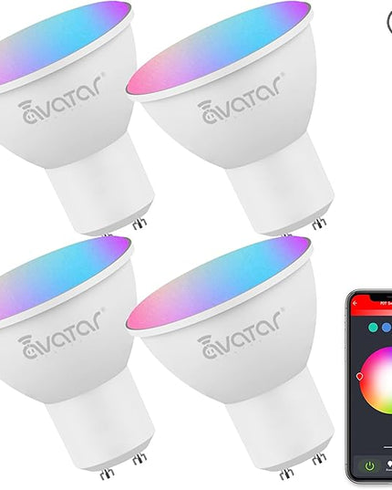 GU10 Smart Bulb 4 Pack, RGBCW Color Changing Alexa LED Light Bulbs 5W - WiFi Track Light Bulbs Dimmable Music Sync 2.4G WiFi Smart Bulbs Compatible with Google Assistant for Kitchen, Bedroom AvatarControls