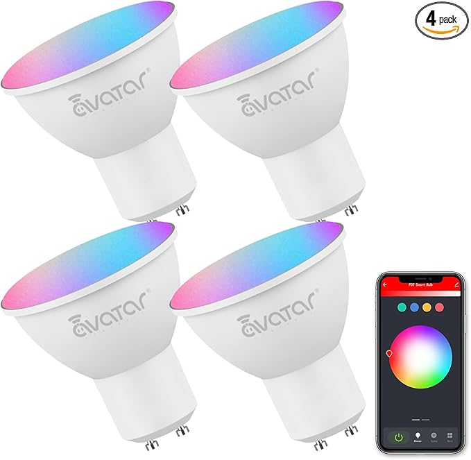 GU10 Smart Bulb 4 Pack, RGBCW Color Changing Alexa LED Light Bulbs 5W - WiFi Track Light Bulbs Dimmable Music Sync 2.4G WiFi Smart Bulbs Compatible with Google Assistant for Kitchen, Bedroom AvatarControls