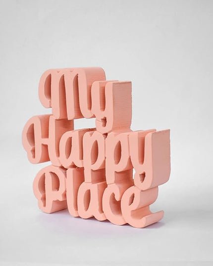 My Happy Place Peach Aesthetic Table Decor - Home, Office Desk, Shelf. Quirky Room Decoration Showpiece, Birthdays, Corporate Gifts, and Inspirational Wall Decor. - LeafyLoom