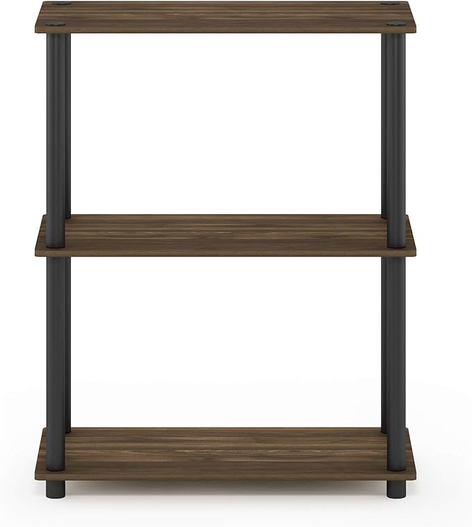 Furinno Turn-N-Tube 3-Tier Compact Multipurpose Shelf Display Rack, Columbia Walnut/Black - LeafyLoom