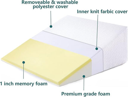 Bed Wedge Pillows Leg Elevation Reading Pillow & Back Support Wedge Pillow - for Back and Legs Support, Back Pain, Leg Pain, Pregnancy, Neck and Shoulder Joint Pain, Sleeping (White, 12" x 24" x 24") - LeafyLoom