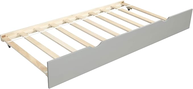 Twin Size Daybed with Hideaway Trundle,Multifunction Solid Wood Bed Frame,W/Wooden Slat Support and Guardrails,No Box Spring Needed,for Bedroom Children Room,Gray - LeafyLoom