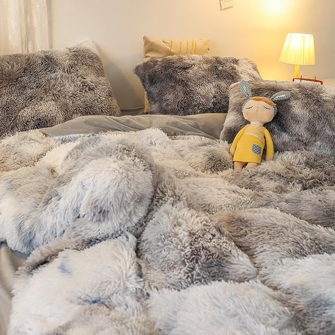 Faux Fur Kids Girls TD Black Comforter Sets King - 3PC Bed Set Warm Comfortable Soft Plush Flannel Velvet Fluffy Fuzzy Bedding（Comforter x 1 Pillowcases x 2） - LeafyLoom