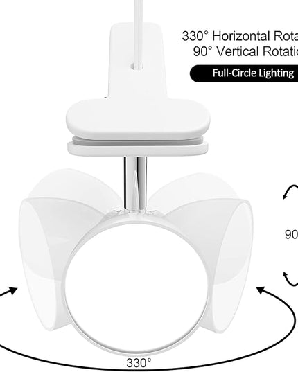 LED Clip on Light Book Reading 5W Super Bright 330° Rotation Clip on Lamp for Bed/Desk Lamp with Clamp White - LeafyLoom