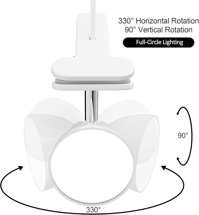 LED Clip on Light Book Reading 5W Super Bright 330° Rotation Clip on Lamp for Bed/Desk Lamp with Clamp White - LeafyLoom