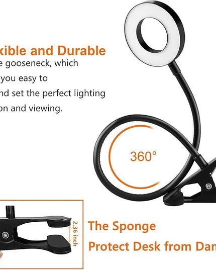 Clip on Light Reading Lights, 48 LED USB Desk Lamp with 3 Color Modes 10 Brightness, Eye Protection Book Clamp Light, 360 ° Flexible Gooseneck Clamp Lamp for Desk Headboard Video Conferencing - LeafyLoom