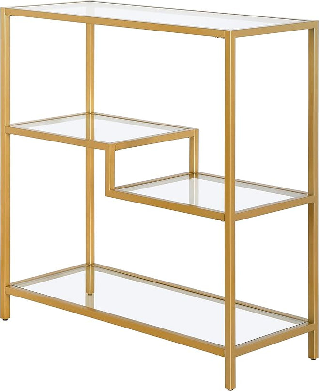 Henn&Hart 36" Tall Rectangular Bookcase in Gold, for Home Office, Living Room - LeafyLoom