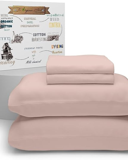 Purity Home Organic 100% Cotton Light Pink Full Size Bed Sheets, Percale Weave Cotton Sheet Set for Full Size Bed, Crisp, Cooling & Breathable Bed Sheets, Fits Mattress Upto 16" Deep Pocket - LeafyLoom
