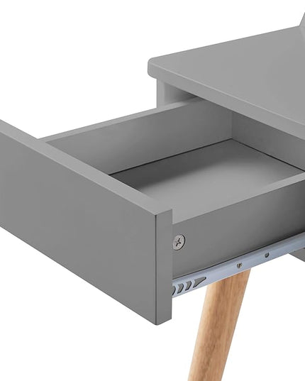 Teamson Home Creativo Writing Study Computer Desk with Solid Wood Legs, Storage Drawers and Open Shelves Hutch for Home Office Living Room Reading Bedroom, 37 inch Height, Gray - LeafyLoom