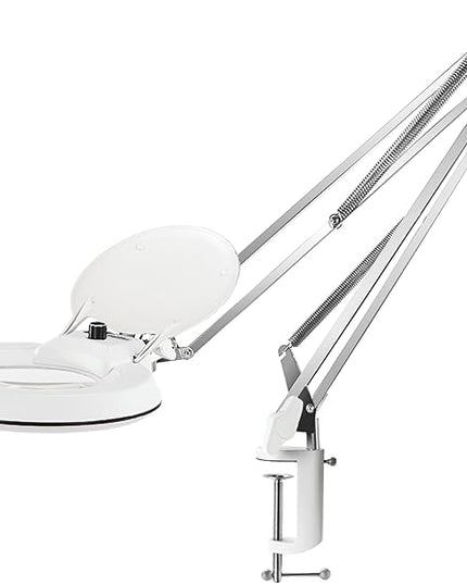 Magnifying Lamp with Clamp,Dimmable 10X Magnifier lamp, 5 Inches Magnifier Glass, Adjustable Stainless Steel Lamp Arm for Reading,Craft,Knitting (White Cover) - LeafyLoom