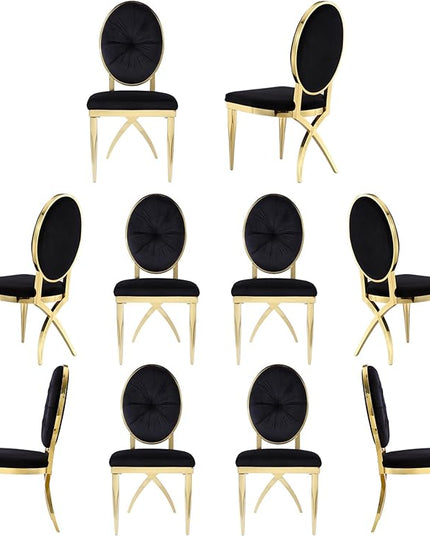 ACEDÉCOR Black and Gold Dining Chairs, Velvet Upholstered Dining Room Chair with Oval Back & Gold Unique Legs, Mid-Century Modern Armless Chair Set of 10 - LeafyLoom