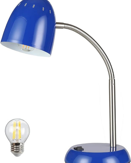Eye-Caring Table Lamp of Simple Designs Home E26 Led Screw Basic Metal Desk Lamp with Flexible Gooseneck Hose Neck Study Lamp for Bedroom Office Living Room Convenient On/Off Switch (Dark blue) - LeafyLoom