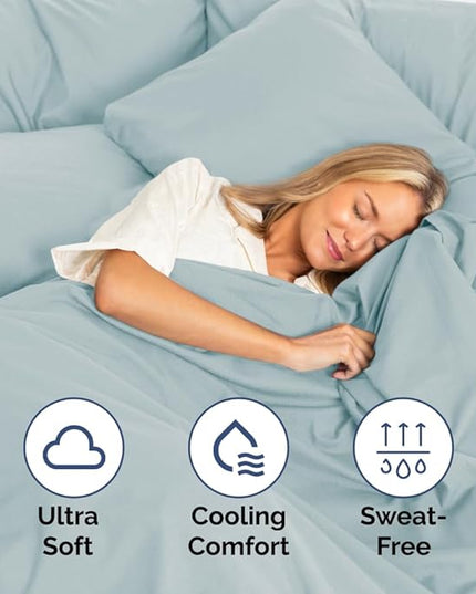 Split King Size 5 Piece Sheet Set - Comfy Breathable & Cooling Sheets - Hotel Luxury Bed Sheets for Women & Men - Deep Pockets, Easy-Fit, Soft & Wrinkle Free Sheets - Ice Blue Oeko-Tex Bed Sheet Set - LeafyLoom
