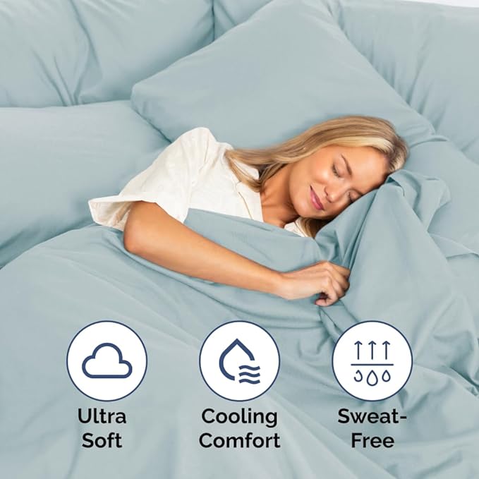 Split King Size 5 Piece Sheet Set - Comfy Breathable & Cooling Sheets - Hotel Luxury Bed Sheets for Women & Men - Deep Pockets, Easy-Fit, Soft & Wrinkle Free Sheets - Ice Blue Oeko-Tex Bed Sheet Set - LeafyLoom