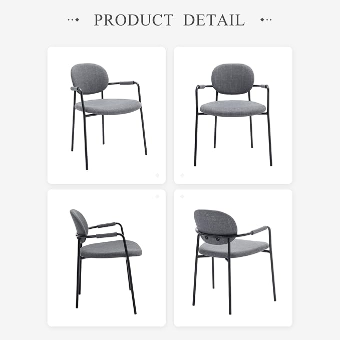 COLAMY Dining Chairs Set of 4, Fabric Dining Chairs Set of 4 with Arms, Upholstered Small Dining Armchairs with Back for Kitchen, Dining Room, Grey - LeafyLoom