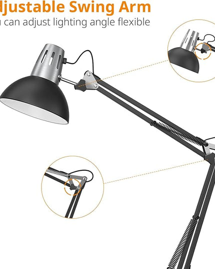 LEPOWER Floor Lamp, Swing Arm Floor Lamp, Industrial Floor Lamp with Heavy Metal Base, E26 Lamp Base Standing Reading Lamp, Modern Floor Lamp for Home Office, Living Room, Bedroom Black - LeafyLoom