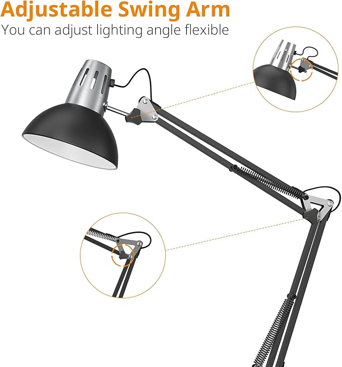 LEPOWER Floor Lamp, Swing Arm Floor Lamp, Industrial Floor Lamp with Heavy Metal Base, E26 Lamp Base Standing Reading Lamp, Modern Floor Lamp for Home Office, Living Room, Bedroom Black - LeafyLoom