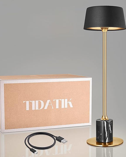 Cordless Table Lamp, Rechargeable and Battery Operated, Powered by 2000mAh Battery, 18-Hour Run Time, Dimmable,Black and Gold Lamp for Bedroom, Kitchen, Restaurant, Buffet and Cafe - LeafyLoom
