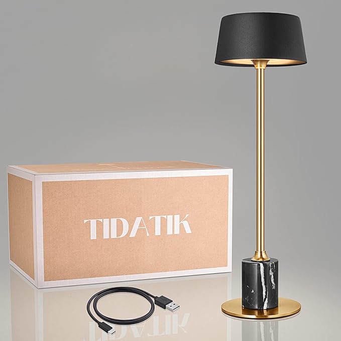 Cordless Table Lamp, Rechargeable and Battery Operated, Powered by 2000mAh Battery, 18-Hour Run Time, Dimmable,Black and Gold Lamp for Bedroom, Kitchen, Restaurant, Buffet and Cafe - LeafyLoom