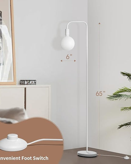 Floor Lamp for Living Room - Minimalist Standing Lamp with Modern LED Bulb, White Frosted Globe Glass 6", 1800K Warm Ambiant Lighting Decorative Tall Lamp for Bedroom Dorm - LeafyLoom