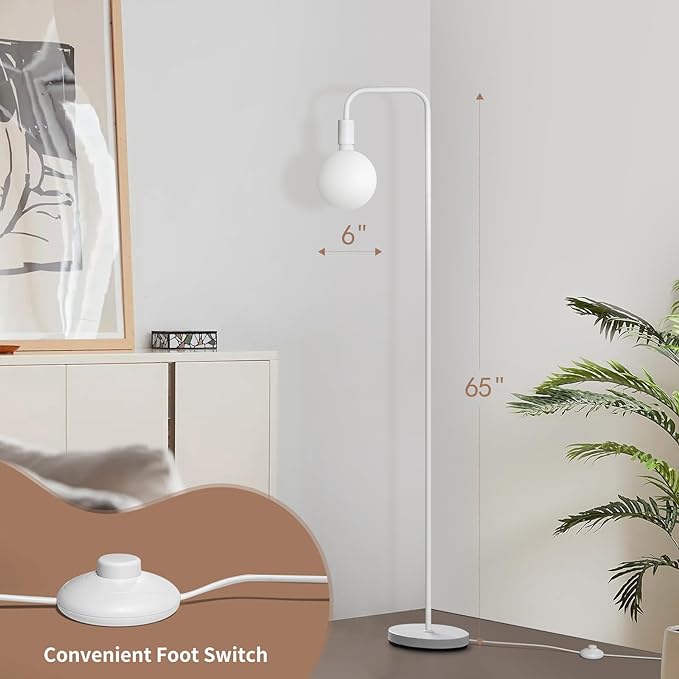 Floor Lamp for Living Room - Minimalist Standing Lamp with Modern LED Bulb, White Frosted Globe Glass 6", 1800K Warm Ambiant Lighting Decorative Tall Lamp for Bedroom Dorm - LeafyLoom