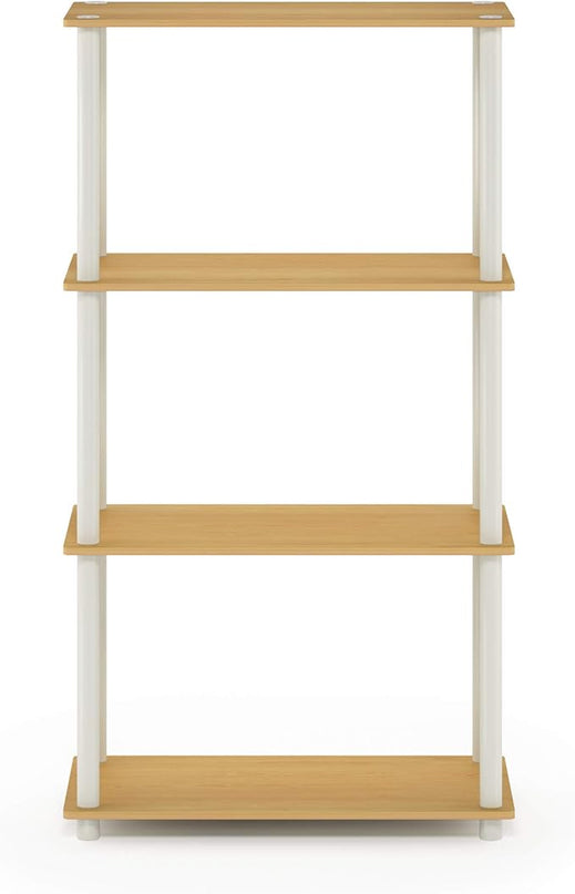 Furinno Turn-N-Tube 4-Tier Multipurpose Shelf Display Rack, Round Tubes, Blonde Maple/White - LeafyLoom