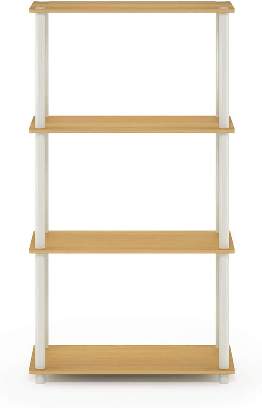 Furinno (99557BE/WH) Turn-N-Tube 4-Tier Multipurpose Shelf Display Rack - Beech/White - LeafyLoom