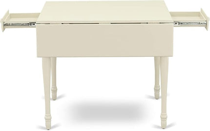 East West Furniture Monza 3 Piece Kitchen Set for Small Spaces Contains a Rectangle Room Table with Dropleaf and 2 Dining Chairs, 36x54 Inch, Linen White - LeafyLoom