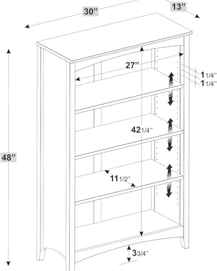 Camaflexi Shaker Style 4 Shelf Bookcase / Solid Wood / 48 inch High / Adjustable Shelving / Closed Back / Display Bookshelf for Living Room, Bedroom, Home and Office, White - LeafyLoom
