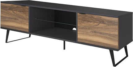Atelier Mobili Mid Century Modern TV Stand | Farmhouse Entertainment Center for Living Room | TV Stand for 75 Inch TV | Gray TV Stand | Walnut TV Stand for Living Room 75 inch TV | Adjustable Shelf - LeafyLoom