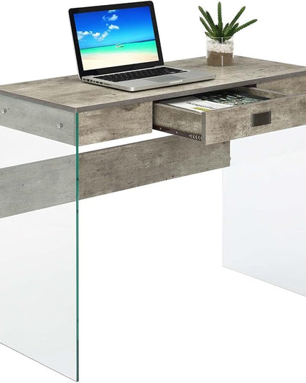 Convenience Concepts SoHo 1 Drawer Glass 36 inch Desk, Faux Birch/Glass - LeafyLoom