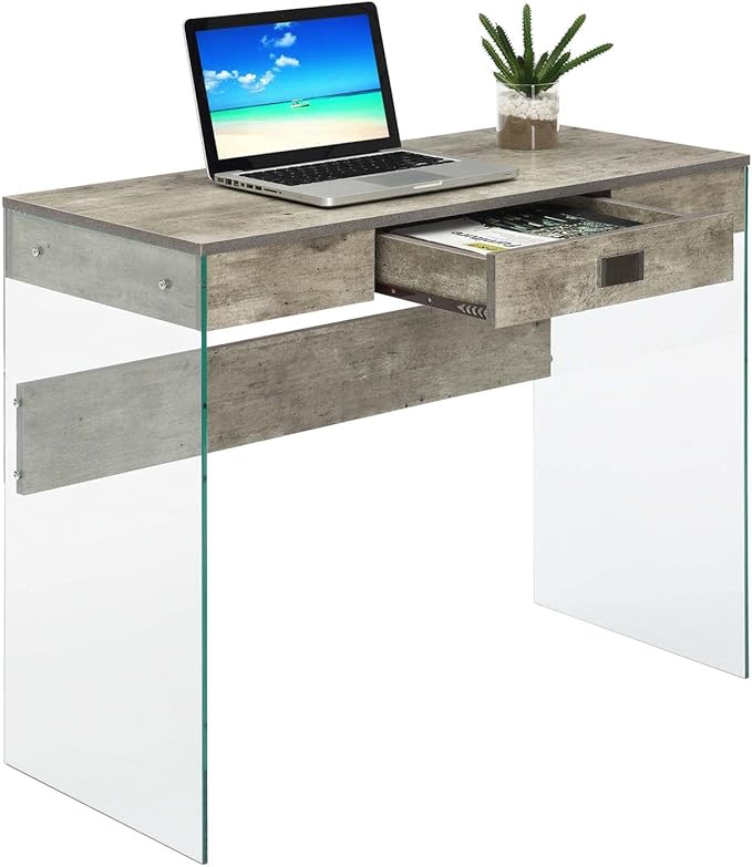 Convenience Concepts SoHo 1 Drawer Glass 36 inch Desk, Faux Birch/Glass - LeafyLoom