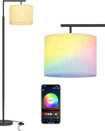 PESRAE Floor Lamp for Living Room Work with Alexa,Google Assistant WiFi App.Modern Standing RGB Lamp with Lampshde,Tall LED Floor Lamp for Bedroom and Office(No Remote Control Include) - LeafyLoom