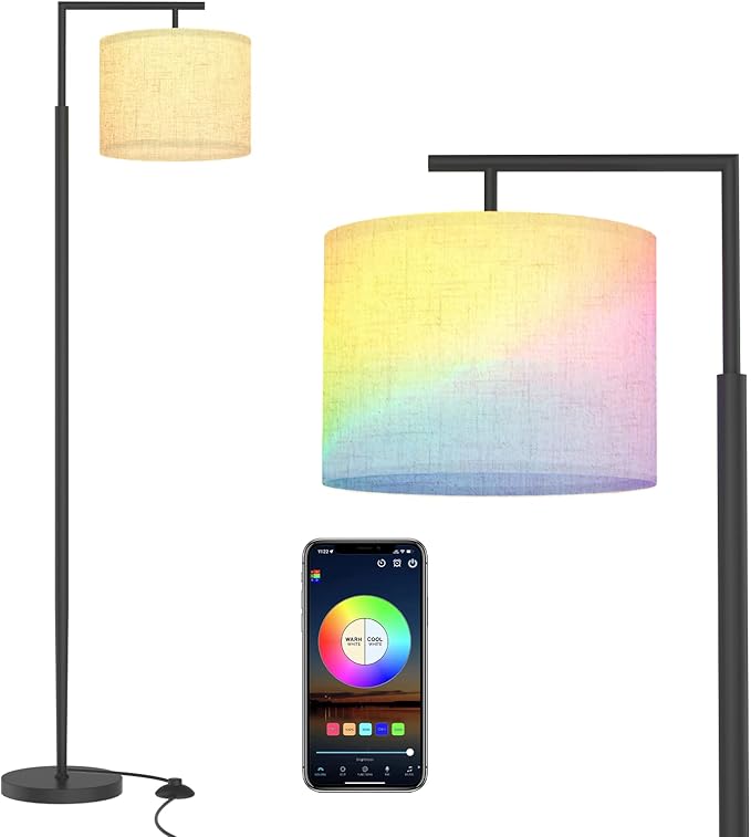 PESRAE Floor Lamp for Living Room Work with Alexa,Google Assistant WiFi App.Modern Standing RGB Lamp with Lampshde,Tall LED Floor Lamp for Bedroom and Office(No Remote Control Include) - LeafyLoom
