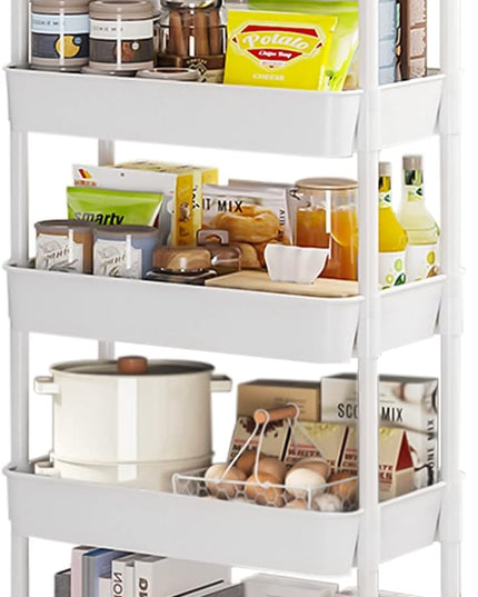 5-Tier Rolling Cart, Utility Cart with Lockable Wheels, Storage Cart Craft Cart Book Cart Diaper Cart Organizer for Bathroom Kitchen, white - LeafyLoom