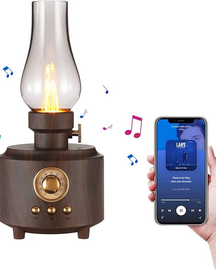 Vintage Table Lamp Retro Bluetooth Speaker Rechargeable Portable Night Light Flameless LED Oil Lamp Bedside Desk Lamp for Bedroom, Cafe, Bar, Desk Decor, Outdoor Camping Birthday Gift - LeafyLoom