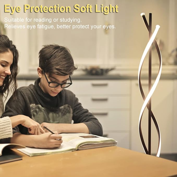 Modern Spiral Floor Lamps for Living Room, 40W LED Floor Lamp with Remote Control, 60 Inch 3 Color Temperatures & Dimmable Brightness Corner Standing Lamp Black Floor Lamp for Bedroom, Office - LeafyLoom