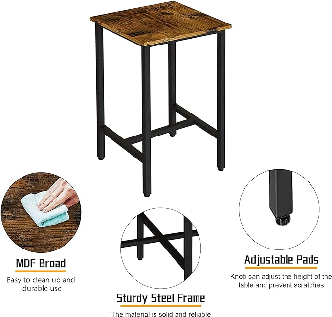 Recaceik 3 Piece Pub Dining Set, Modern bar Table and Stools for 2 Kitchen Counter Height Wood Top Bistro Easy Assemble for Breakfast Nook Living Room Small Space Restaurant, Rustic Brown 24” - LeafyLoom