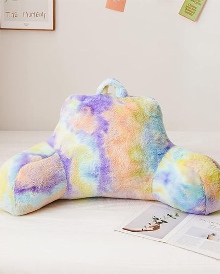 A Nice Night Faux Fur Reading Pillow Bed Wedge Large Adult Children Backrest with Arms Back Support for Sitting Up in Bed/Couch for Bedrest,Tie Dyed Purple - LeafyLoom