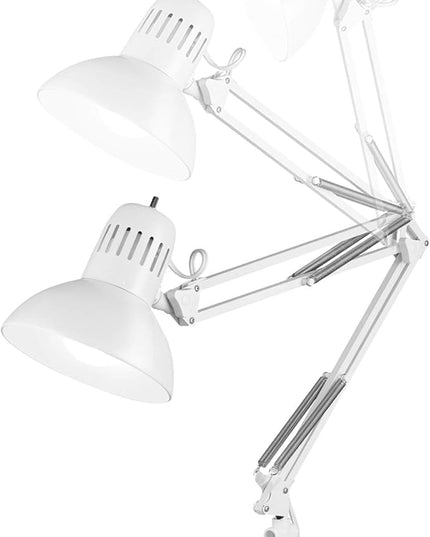 Globe Electric 52847 31.5" Swing Arm Clamp-On Desk Lamp, Glossy White, Nickel Accents, On/Off Rotary Switch, Partially Adjustable Swing Arm, Reading Light, Home Essentials, Office Décor - LeafyLoom
